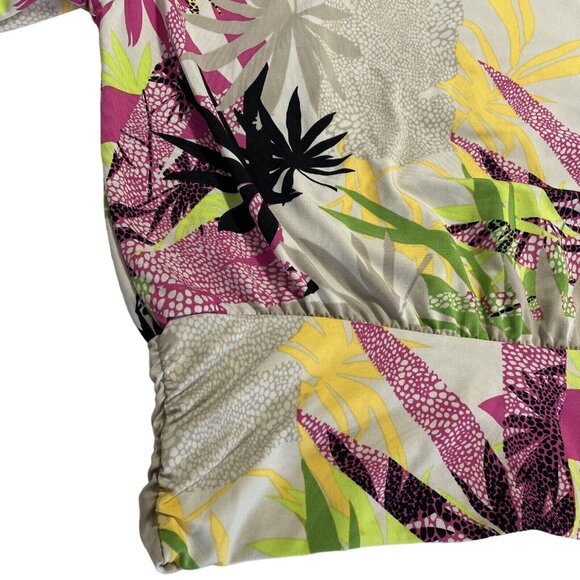 Robert Louis Women's Cold Shoulder Blouse Top Size Small Beige Tropical Print - Picture 5 of 11